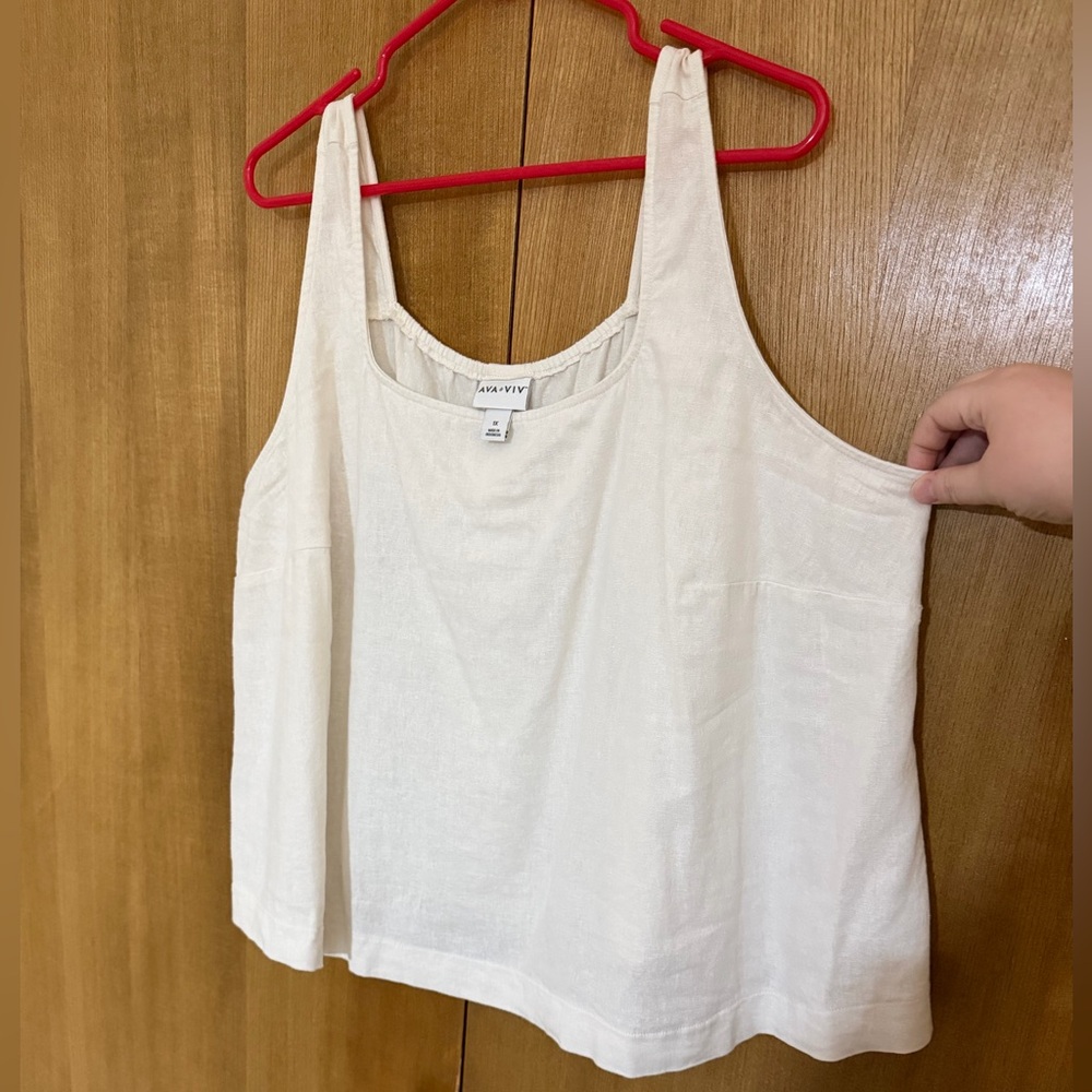 AVA & VIV Linen Blend Tank Top 1X Ivory Button Back - Picture 5 of 12